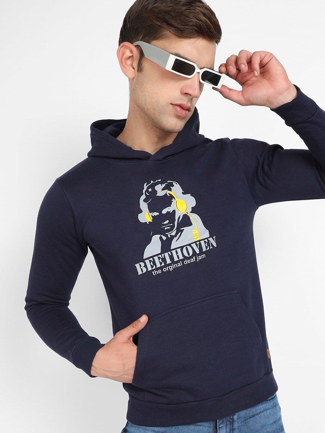 CAHOOT Navy Blue Graphic Printed Hooded Cotton Sweatshirt - view 1