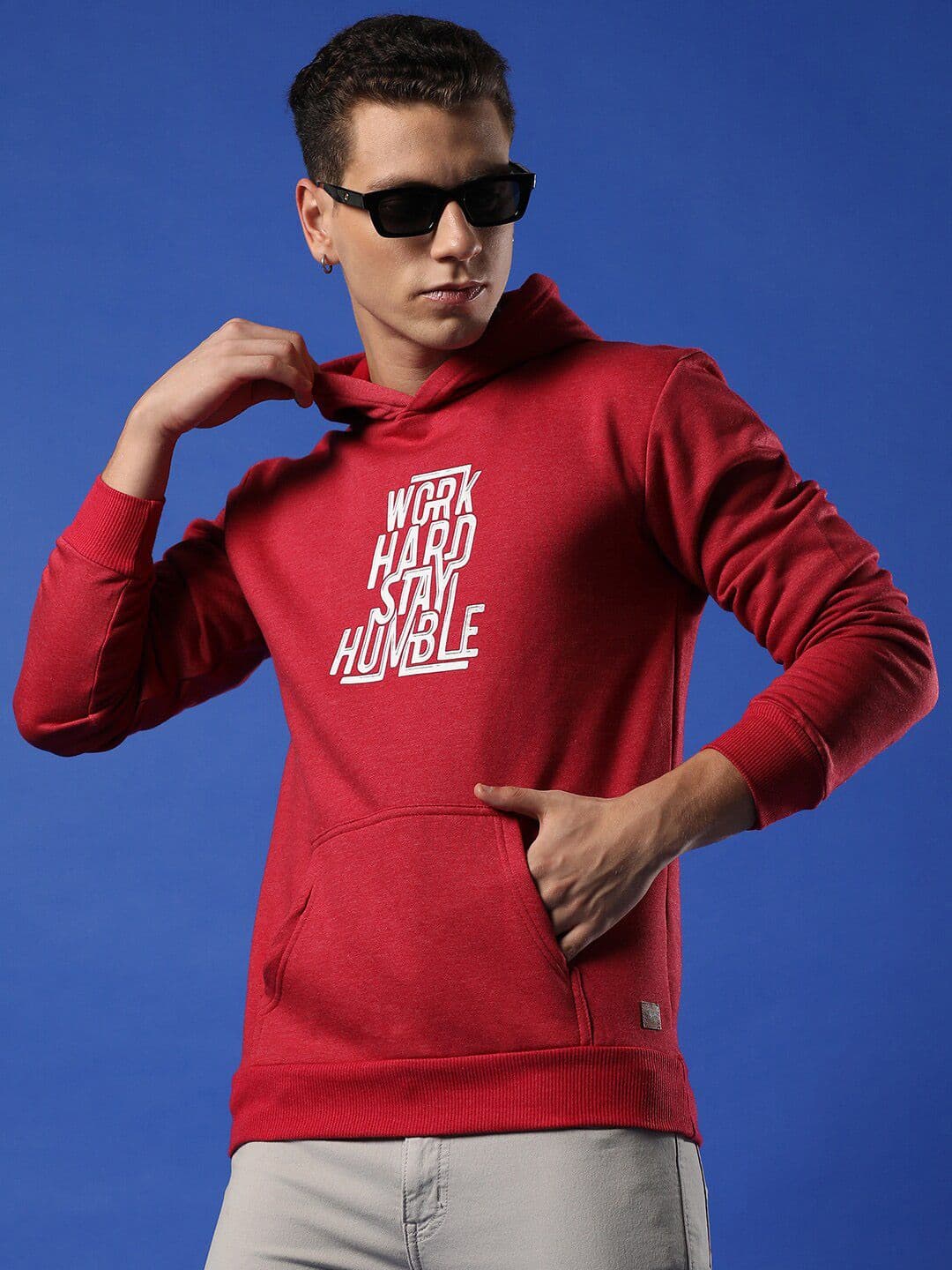CAHOOT Red Typography Printed Hooded Cotton Pullover Sweatshirt - view 1