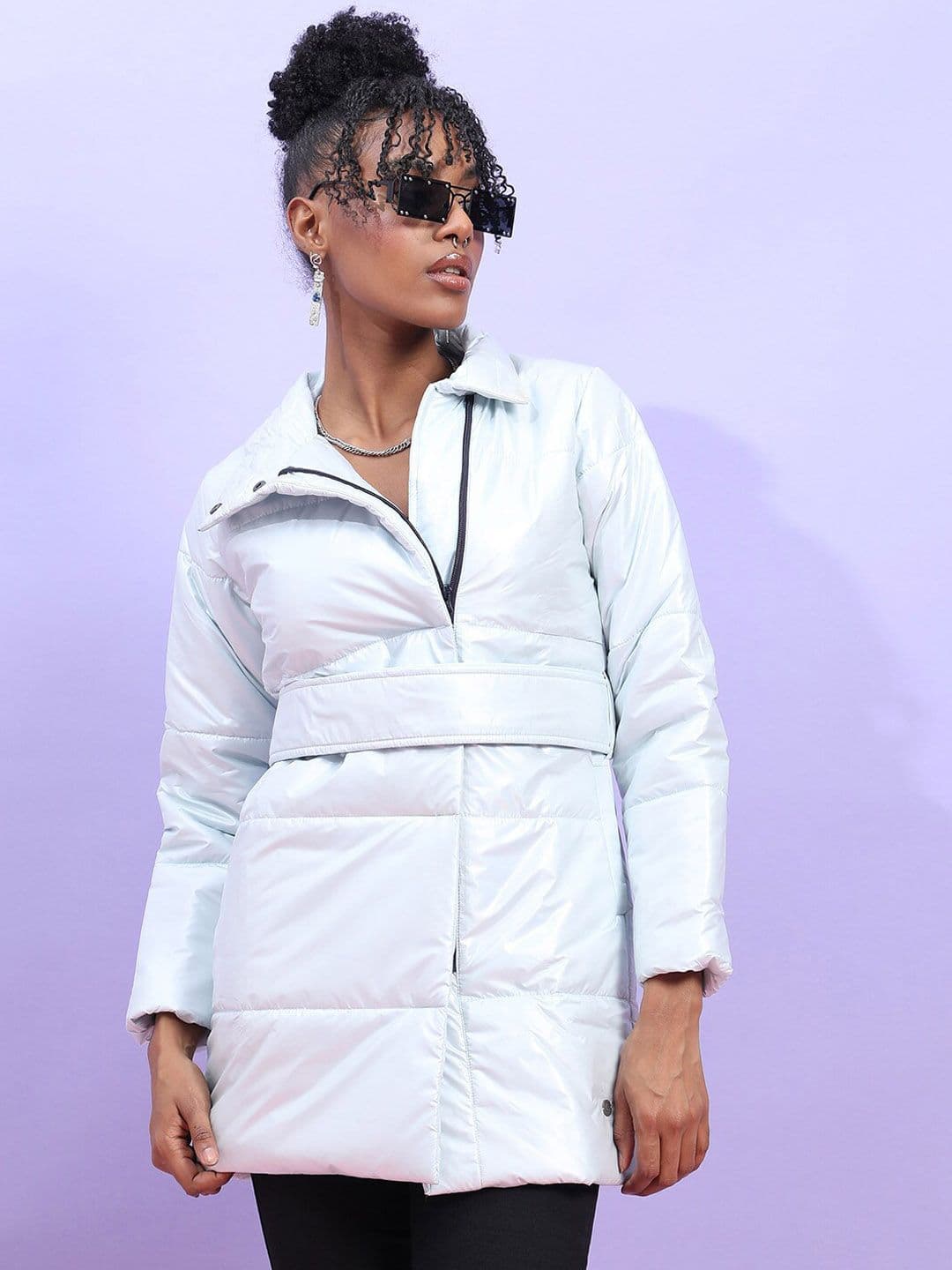PINACOLADA Stand Collar Long Sleeve Zip Detail Outdoor Padded Jacket - view 1
