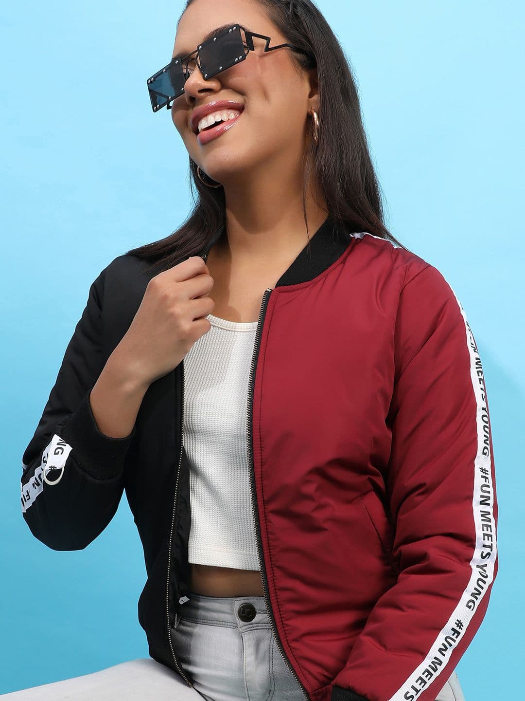 PINACOLADA Black & Maroon Colourblocked Windcheater Bomber Jacket - view 1