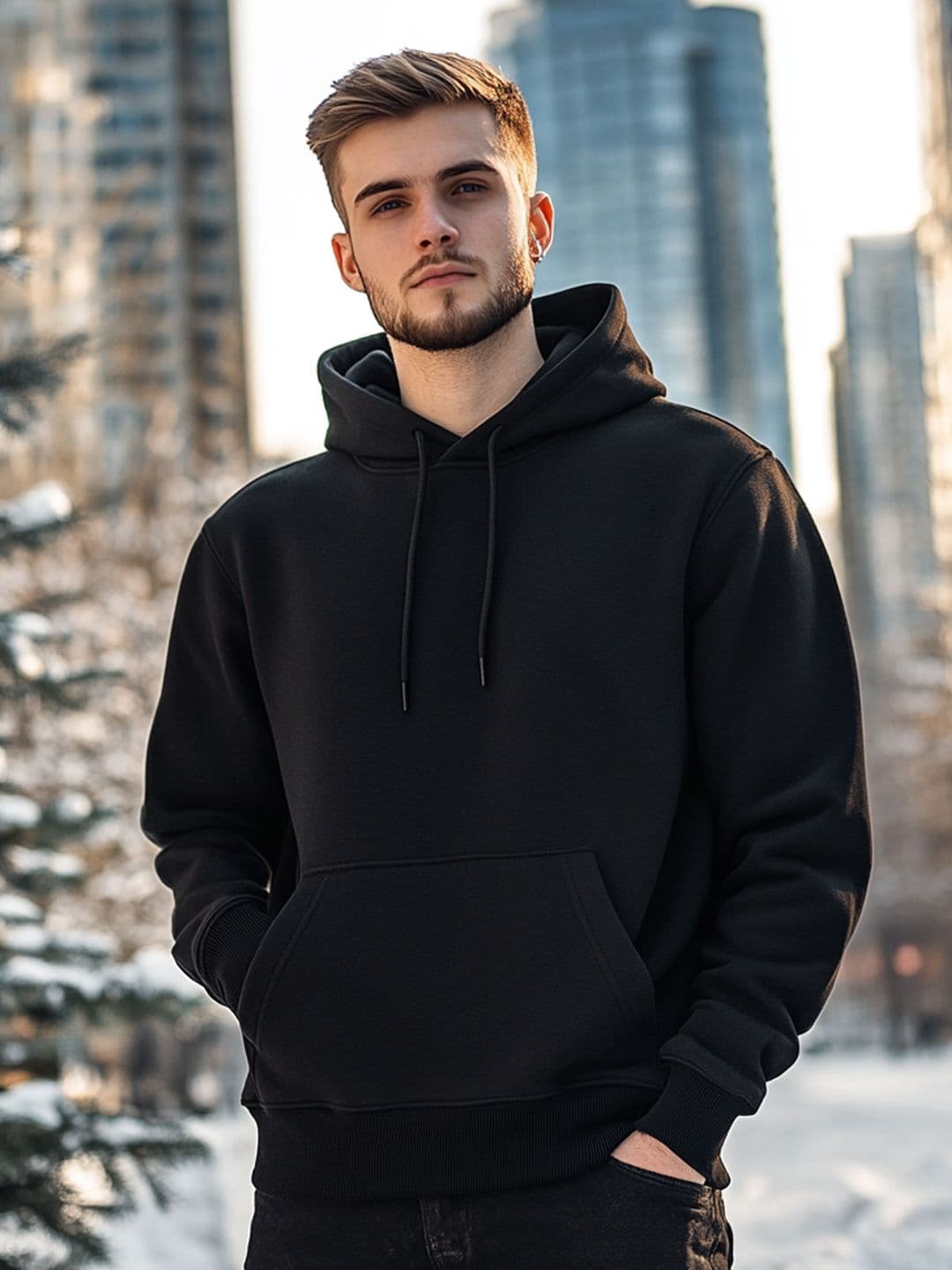 NOBERO Hooded Ribbed Hem Pullover - view 1