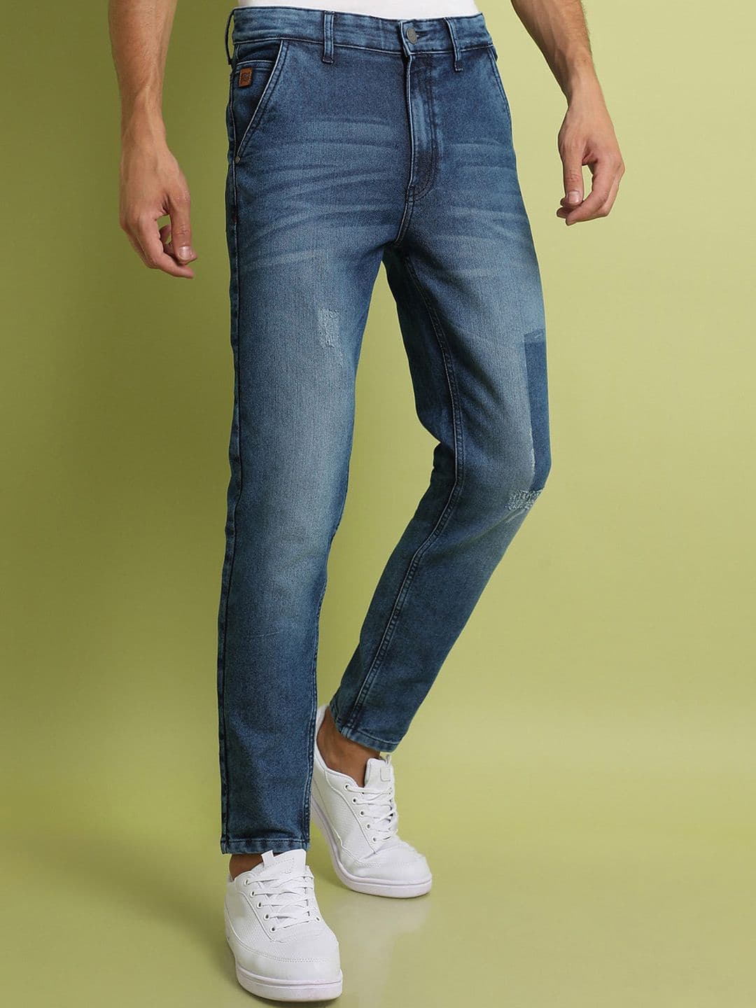 CAHOOT Men Blue Smart Low Distress Light Fade Whiskers & Chevrons Stretchable Jeans - view 1