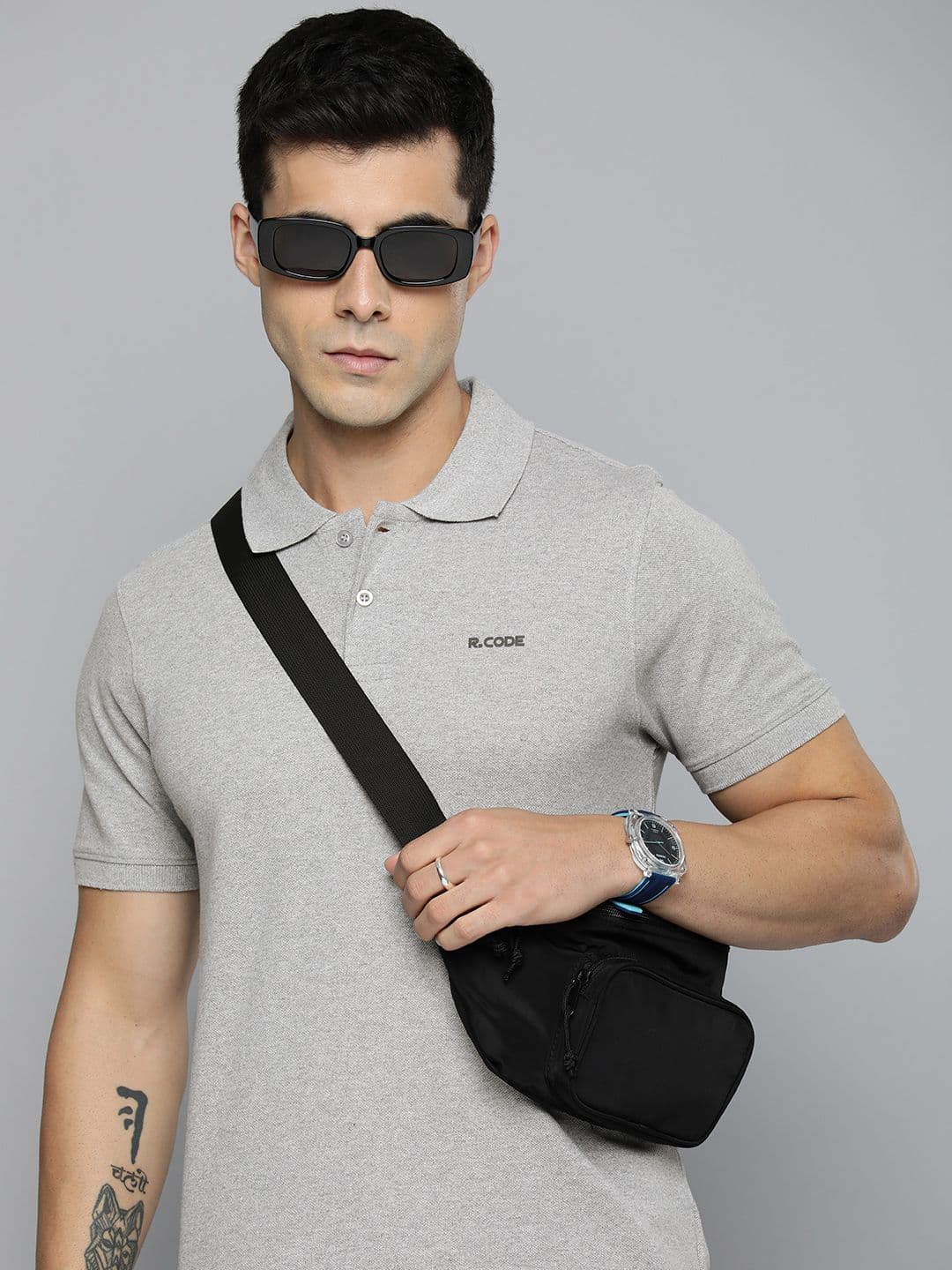 R.Code by The Roadster Life Co. Men Solid Polo Collar T-shirt - view 1