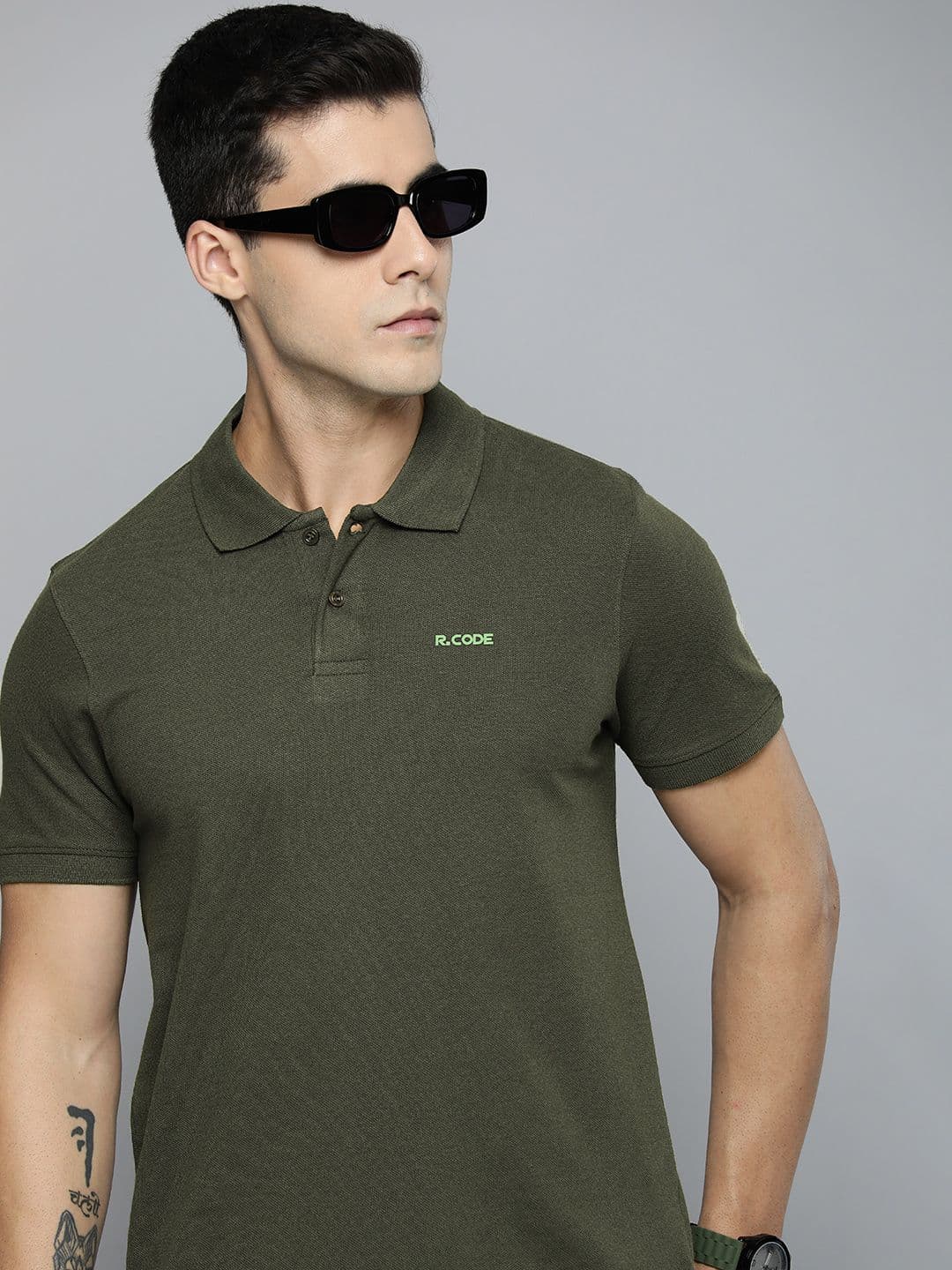 R.Code by The Roadster Life Co. Men Solid Polo Collar T-shirt - view 1