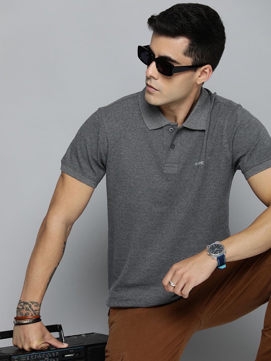 R.Code by The Roadster Life Co. Men Solid Polo Collar T-shirt - view 1