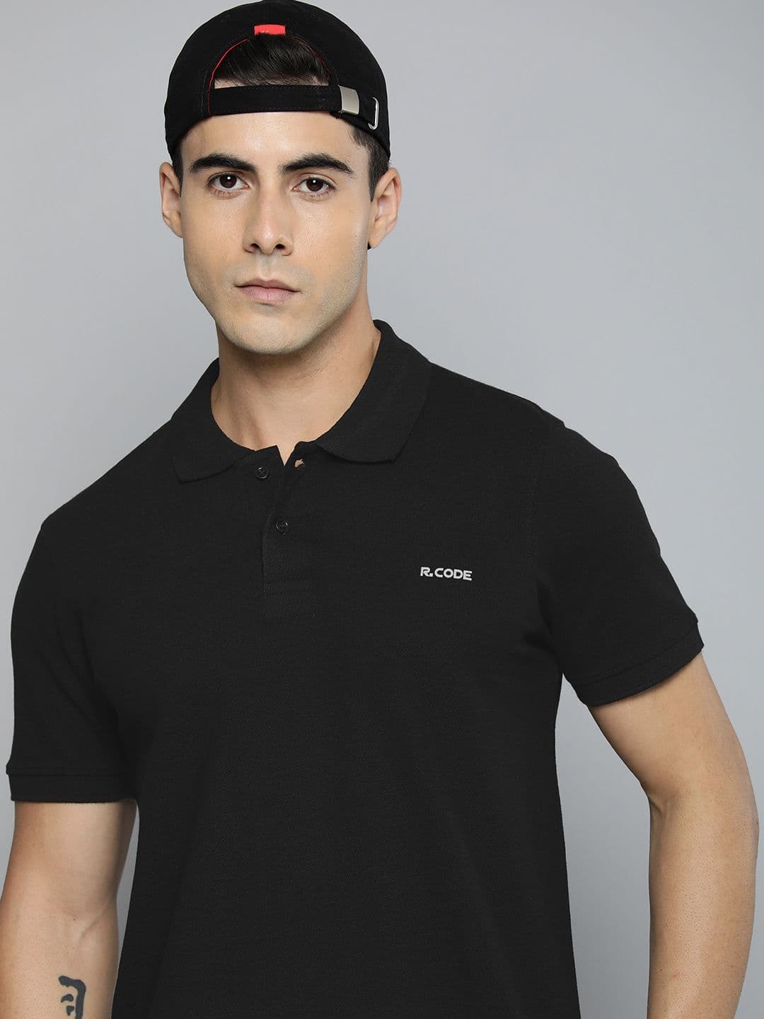 R.Code by The Roadster Life Co. Men Solid Polo Collar T-shirt - view 1