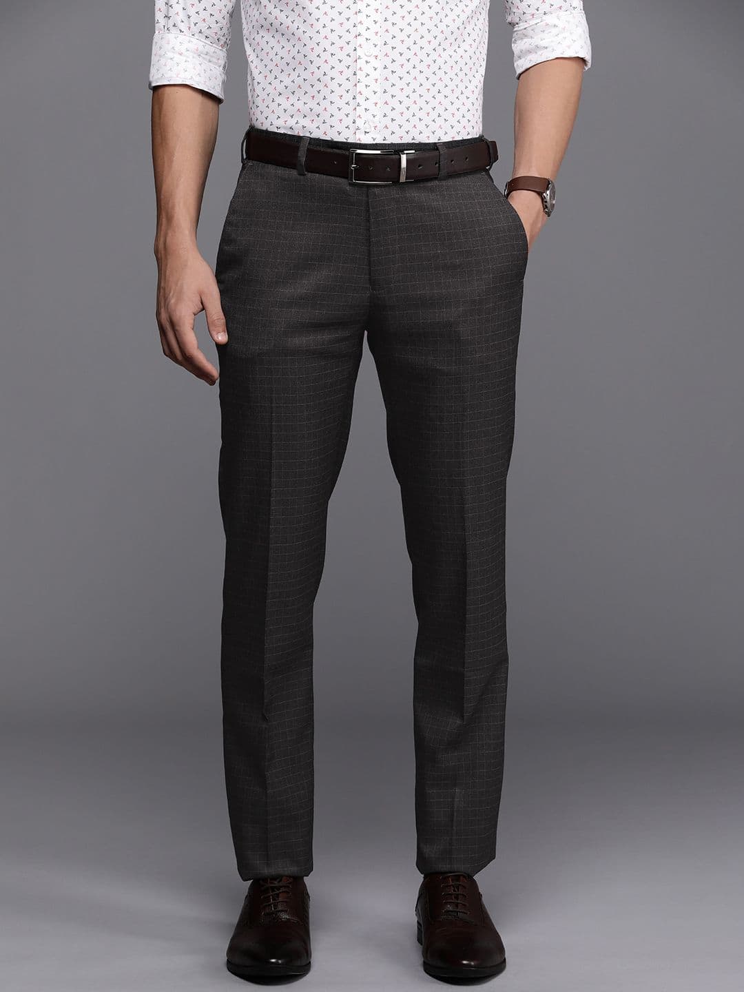 Raymond Men Mid-Rise Slim Fit Checked Formal Trousers - view 1