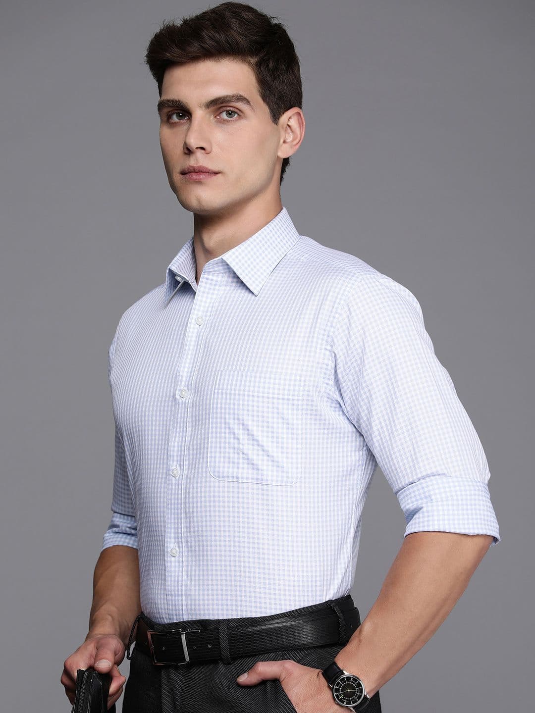 Raymond Men Pure Cotton Slim Fit Gingham Checked Formal Shirt - view 1