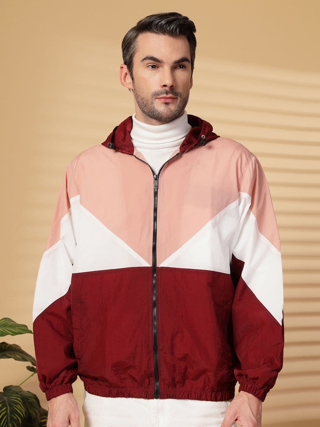 CHKOKKO Colourblocked Windcheater Hooded Bomber Jacket - view 1