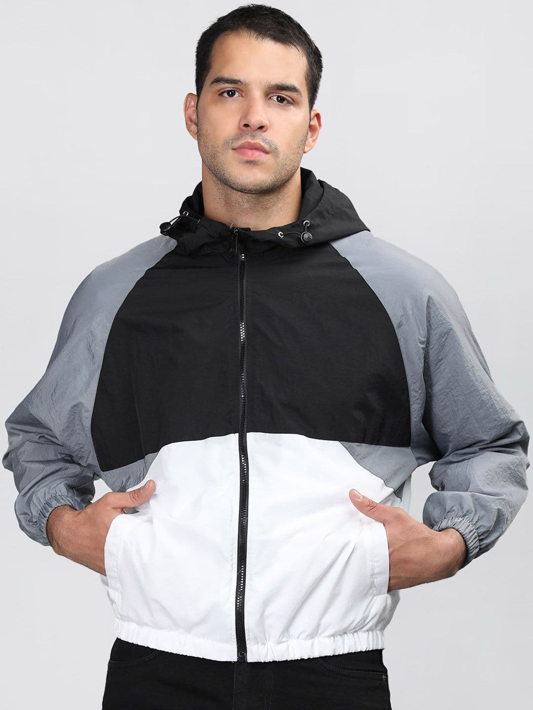 CHKOKKO Colourblocked Hooded Windcheater Sporty Jacket - view 1