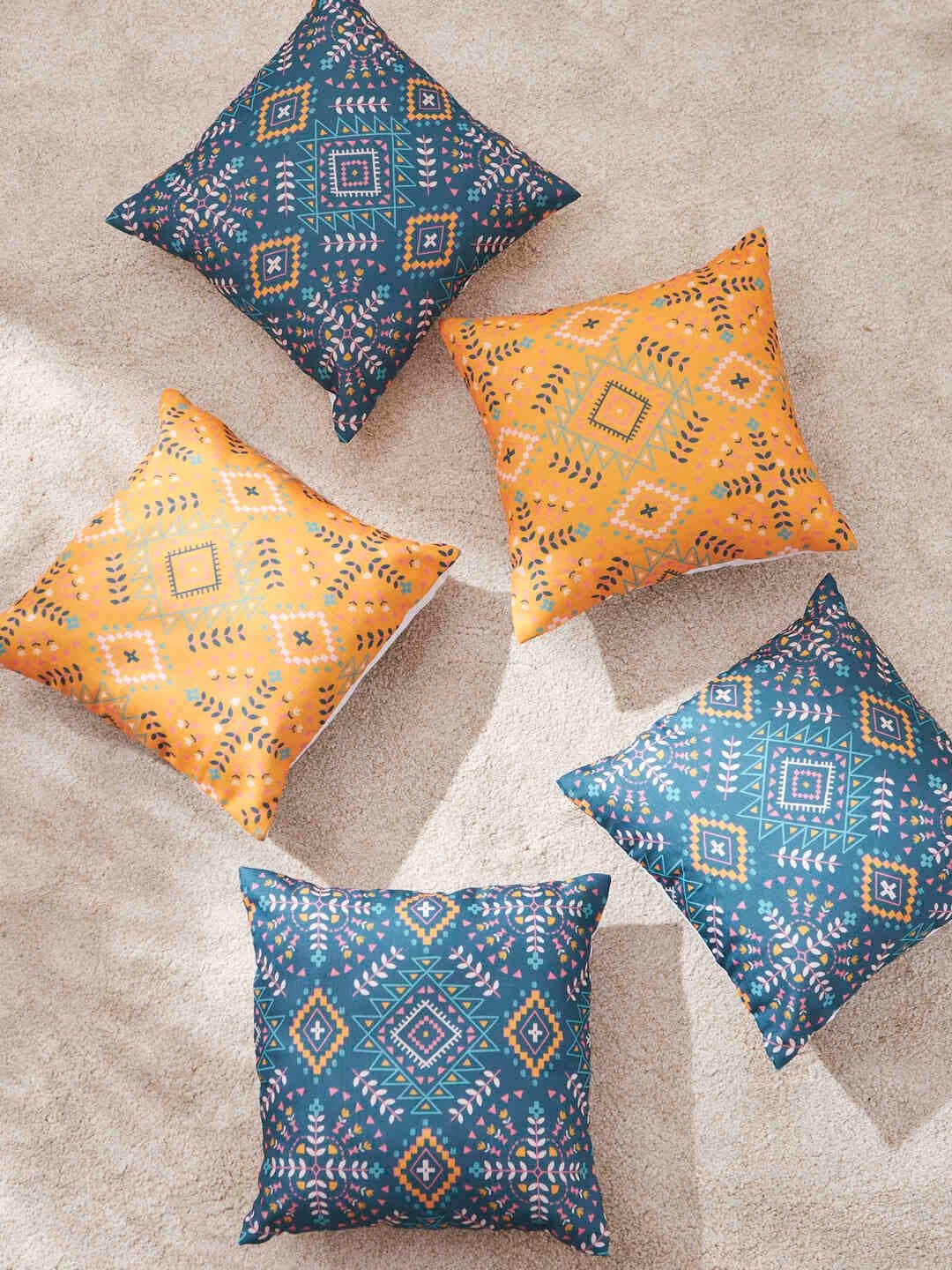 Chumbak Quick-Dry Ethnic Motifs Polyester Anti-Wrinkle 5 Pcs Cushion Covers -16x16In - view 1