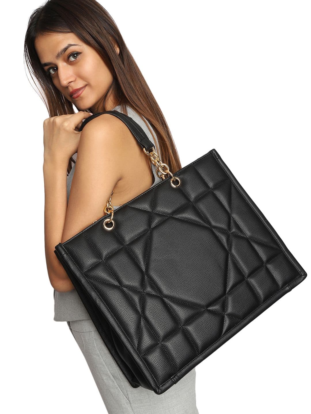MINI WESST Textured Structured Tote Bag With Quilted Up To 16 Inch - view 1