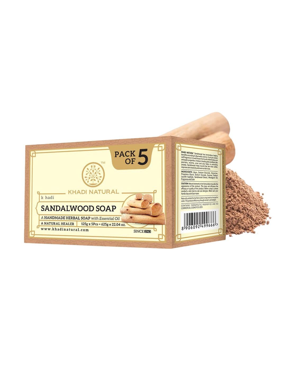 Khadi Natural Set of 5 Sandalwood Handmade Herbal Soap with Essential Oil - 125 g each - view 1