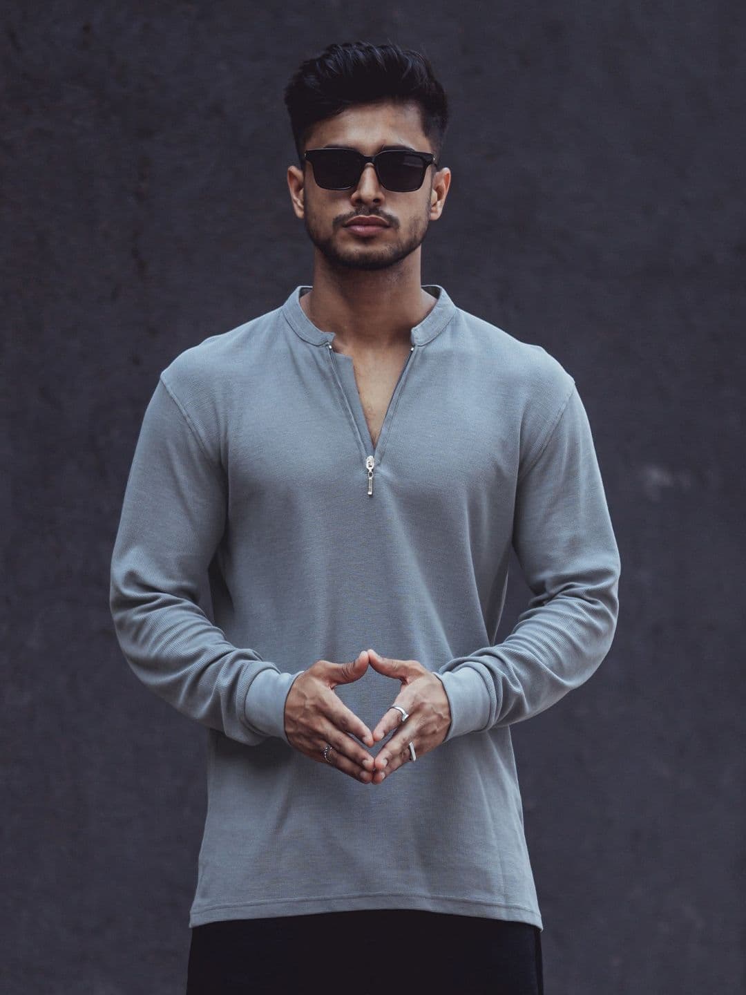 Maniac Mandarin Collar Cotton Slim Fit T-shirt - view 1