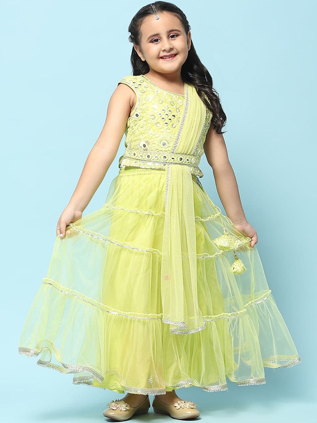Biba Girls Embroidered Sequinned Ready To Wear Lehenga & Blouse With Dupatta - view 1