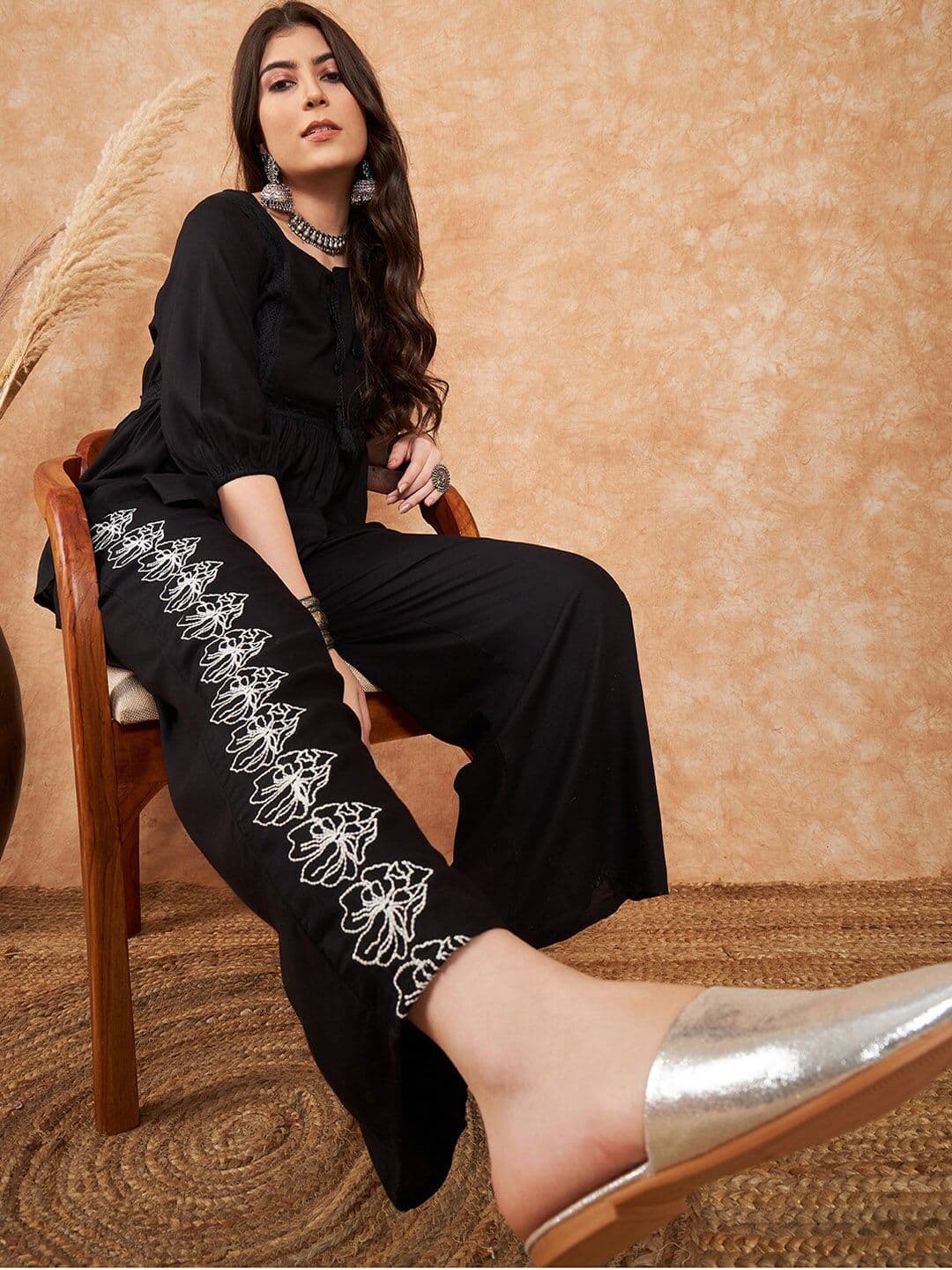 Sangria Embroidered Top With Palazzo Co-Ords - view 1