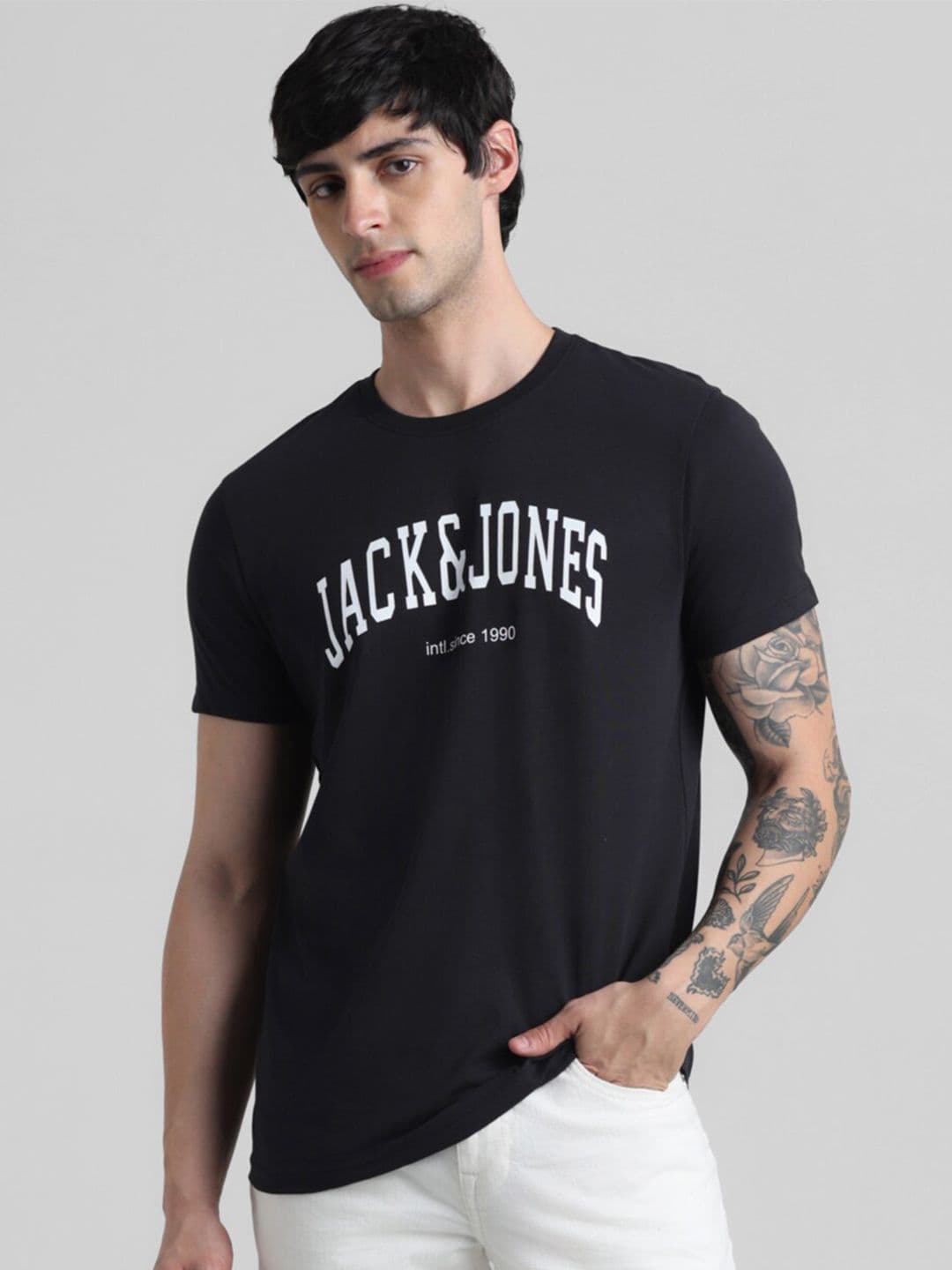 Jack & Jones Typography Printed Round Neck Pure Cotton Slim Fit T-shirt - view 1