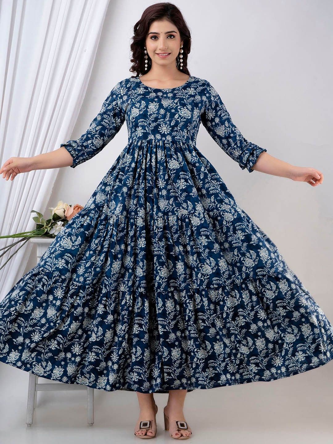 Henal Floral Printed Gathered Tiered Cotton Maternity Ethnic Dress - view 1