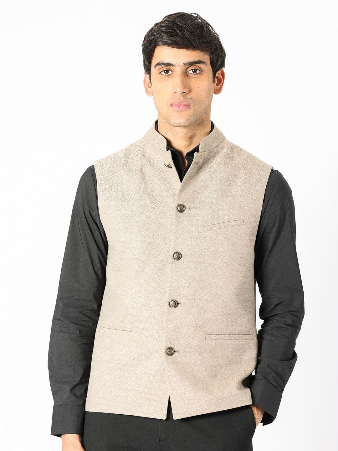RARE RABBIT Men Cerny Tailored Fit Woven Design Nehru Jackets - view 1