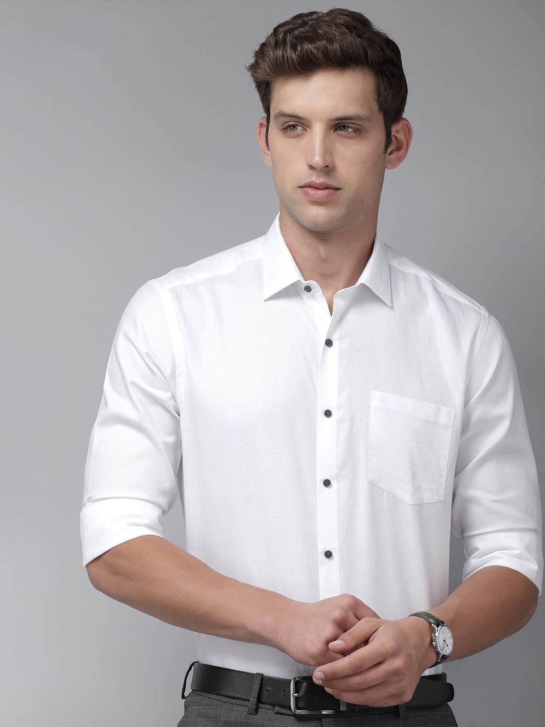 Arrow Self Design Manhattan Slim Fit Pure Cotton Formal Shirt - view 1