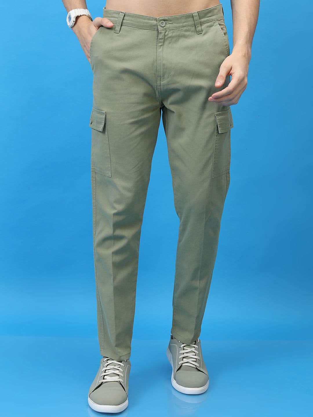 HIGHLANDER Men Regular Fit Solid Mid-Rise Plain Cotton Cargos - view 1