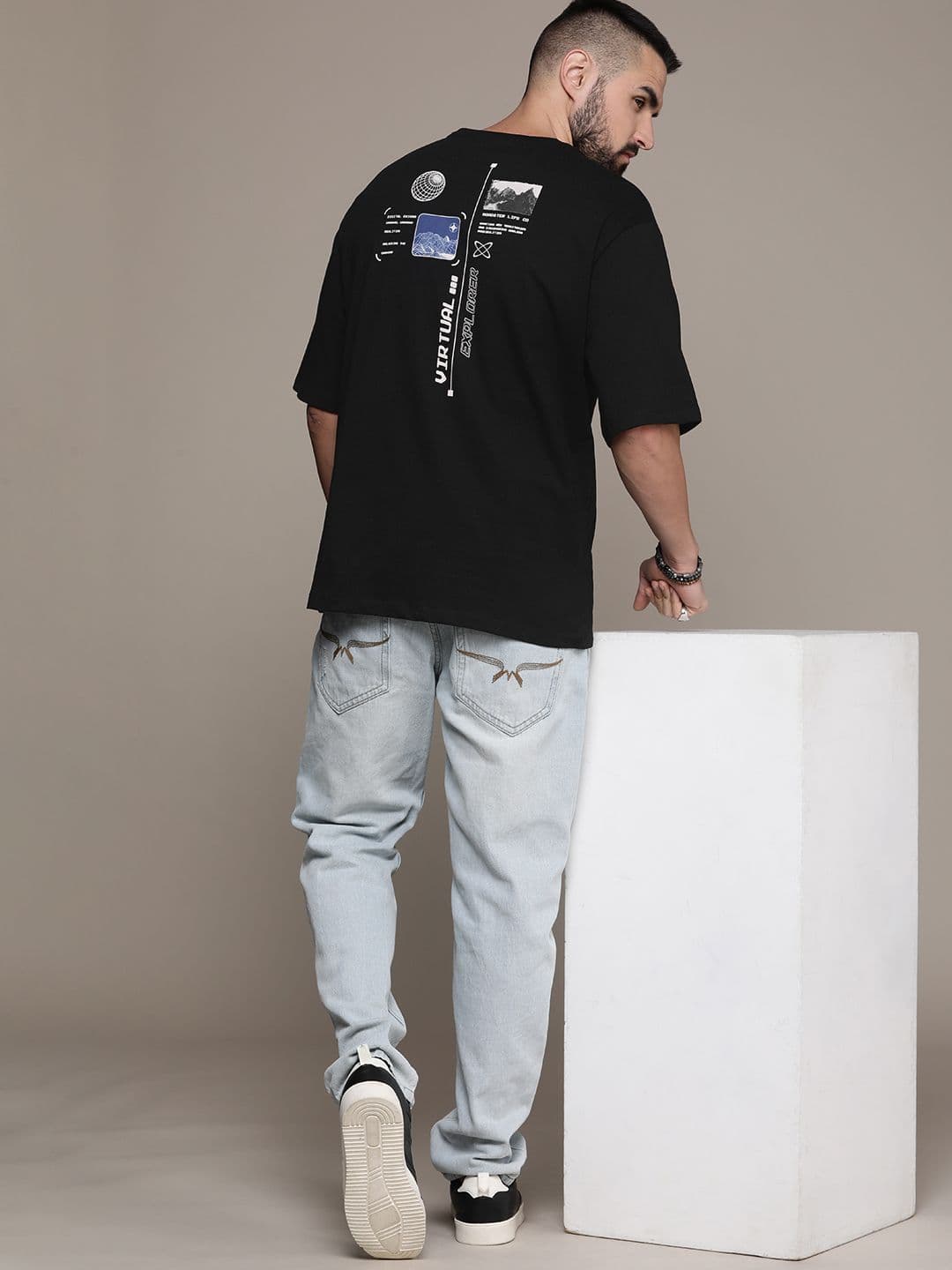 The Roadster Lifestyle Co. Oversized Fit Printed Drop-Shoulder Sleeves Pure Cotton T-shirt - view 1