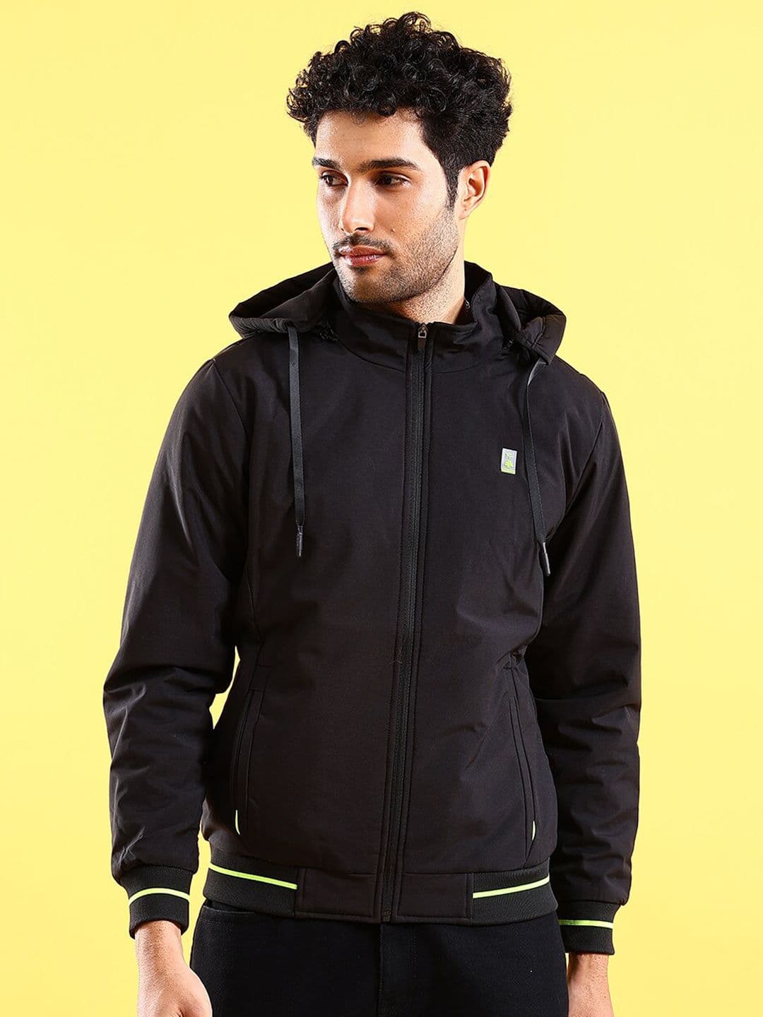 The Indian Garage Co Men Regular Fit Bomber Jacket with Detachable Hood - view 1