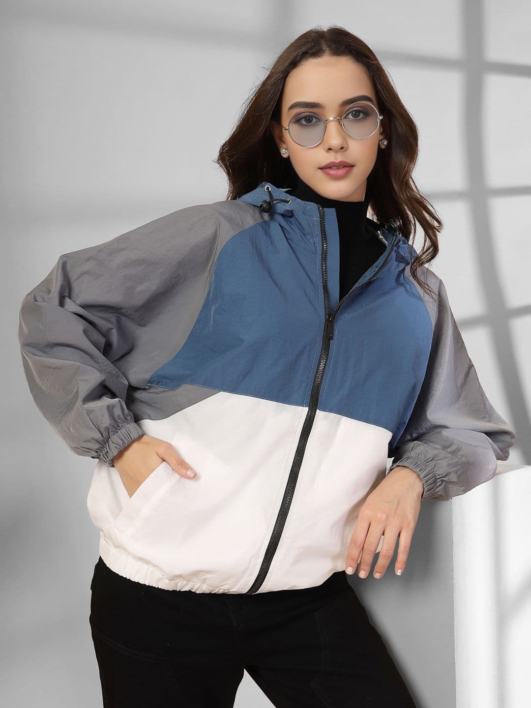CHKOKKO Colourblocked Windcheater Dry Fit Hooded Sporty Jacket - view 1