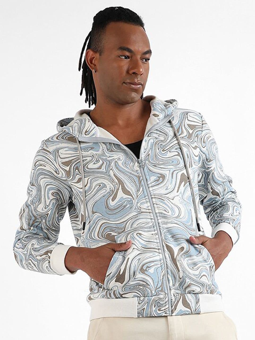 CAHOOT Campus Sutra Abstract Printed Hooded Cotton Bomber Jacket - view 1