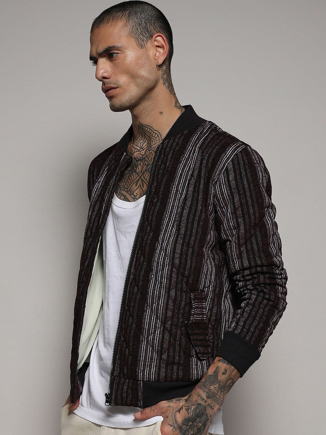 CAHOOT Campus Sutra Striped StandCollar Windcheater Cotton Bomber Jacket - view 1