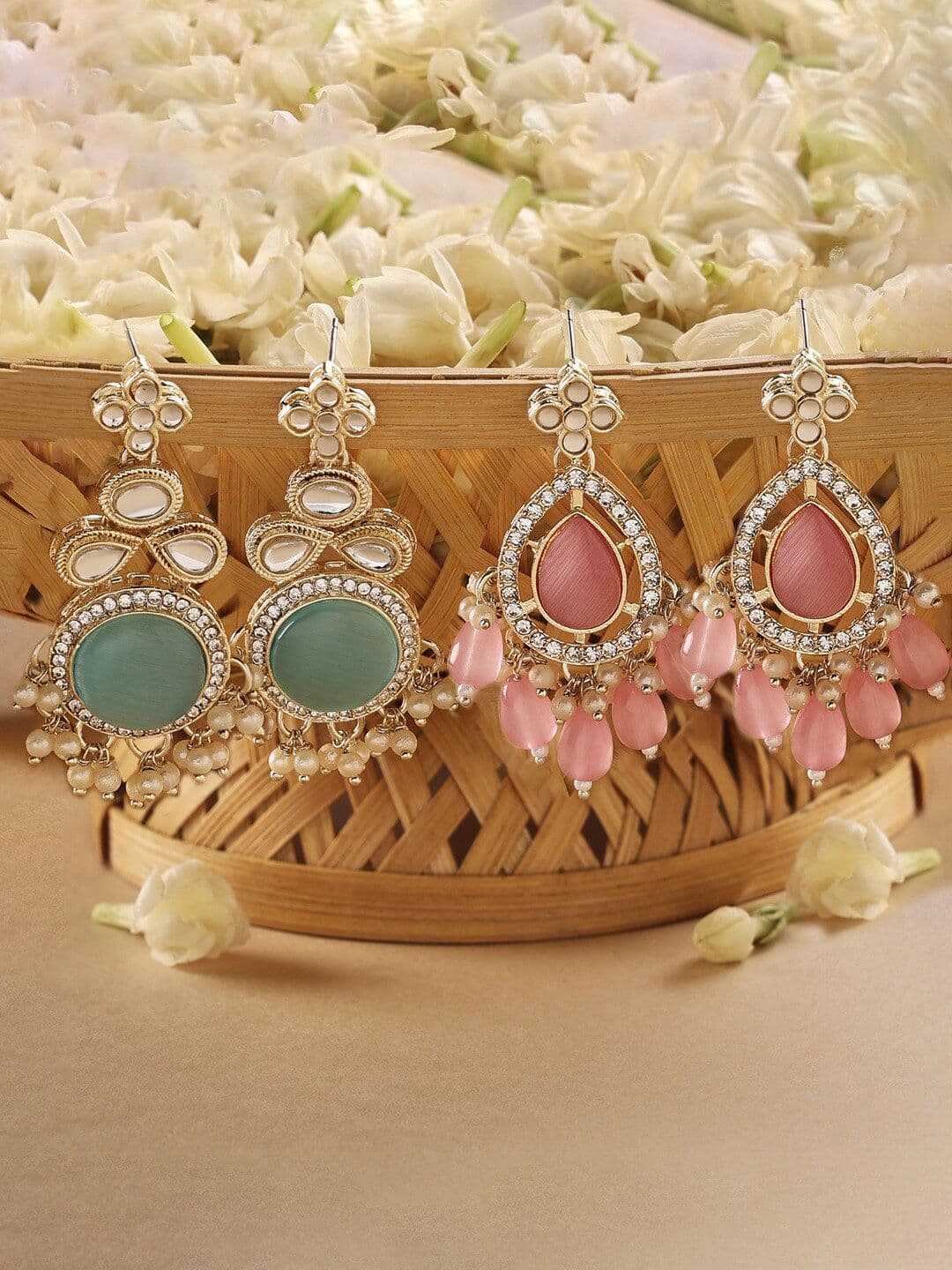 Zaveri Pearls Set Of 2 Gold-Plated Contemporary Drop Earrings - view 1