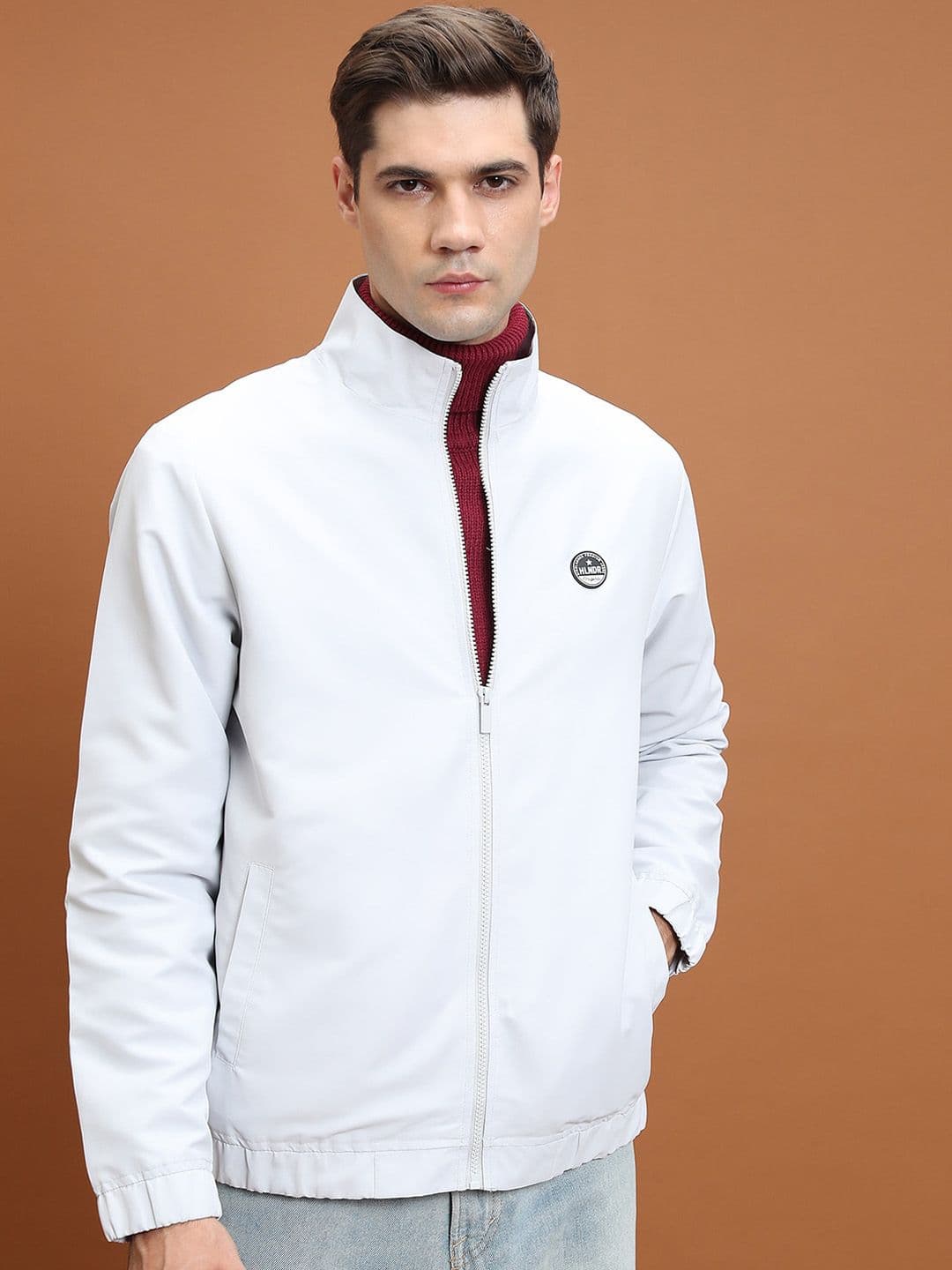 HIGHLANDER Men Grey Mock Collar Bomber Jacket - view 1