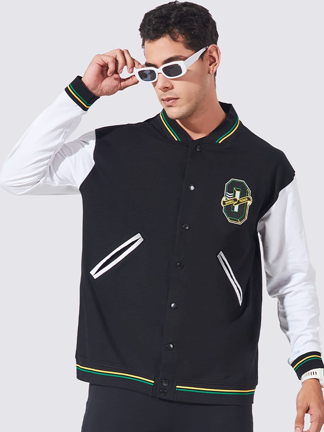 Maniac Mandarin Collar Loopnet Slim Fit Varsity Jacket - view 1