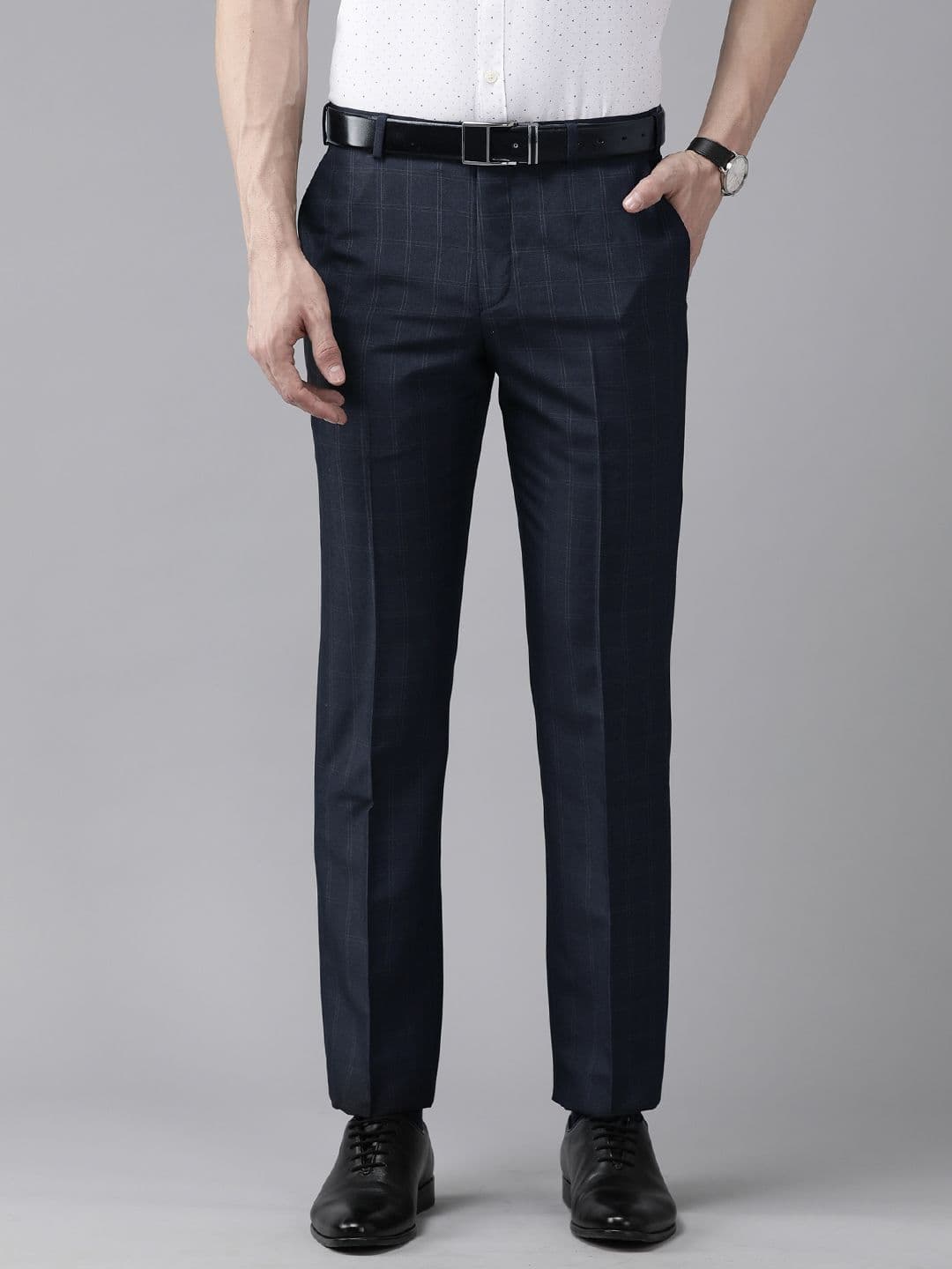 Park Avenue Men Checked Smart Fit Low-Rise Formal Trousers - view 1