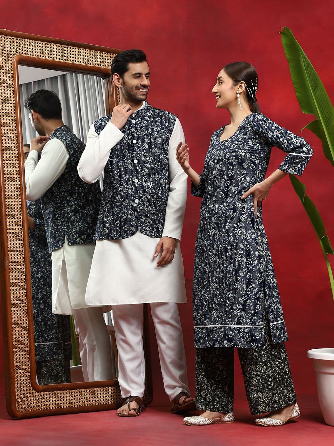 AKS Printed Pure Cotton Nehru Jacket - view 1