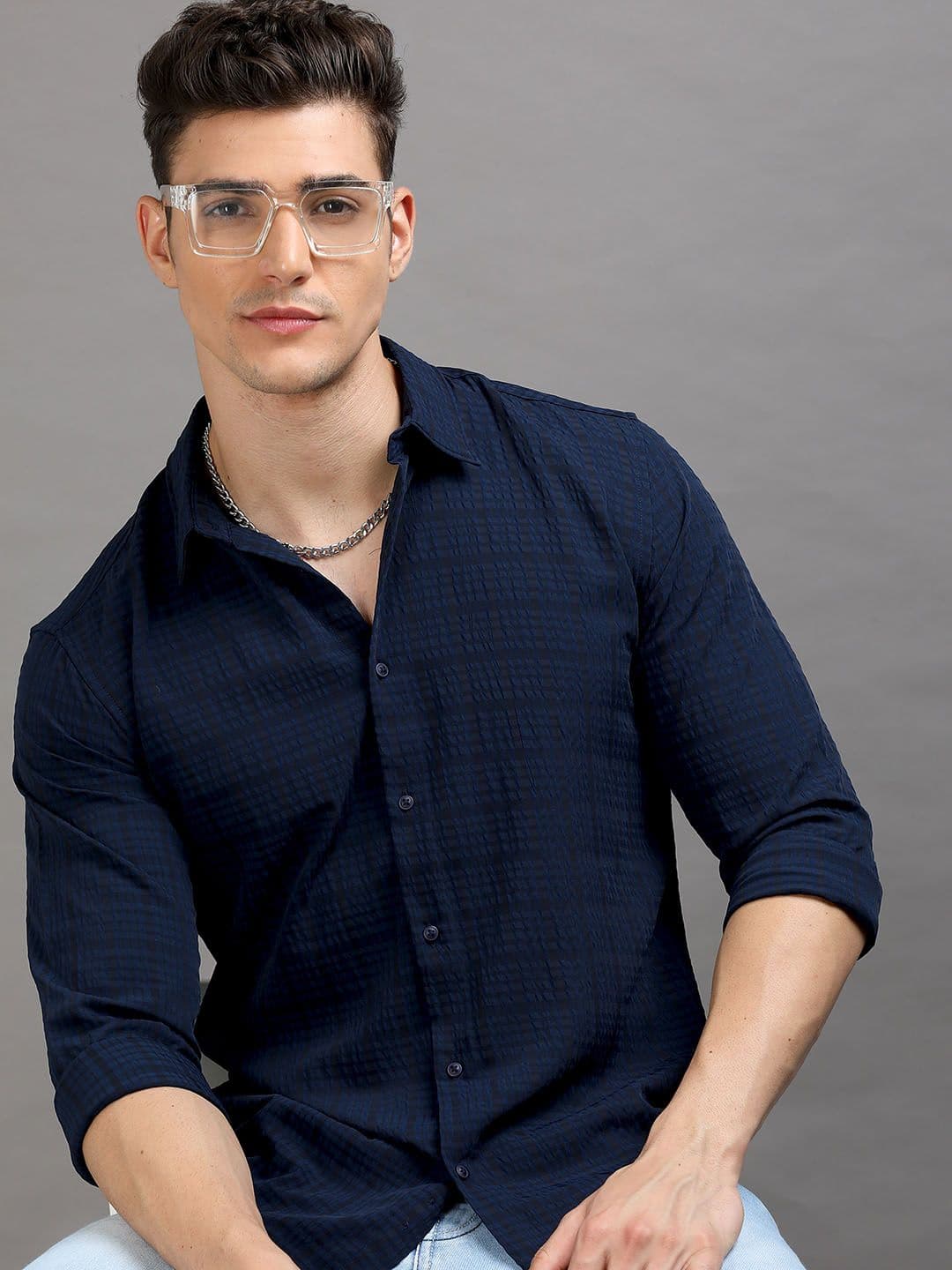 HERE&NOW Self Design Slim Fit Popcorn Texture Casual Shirt - view 1