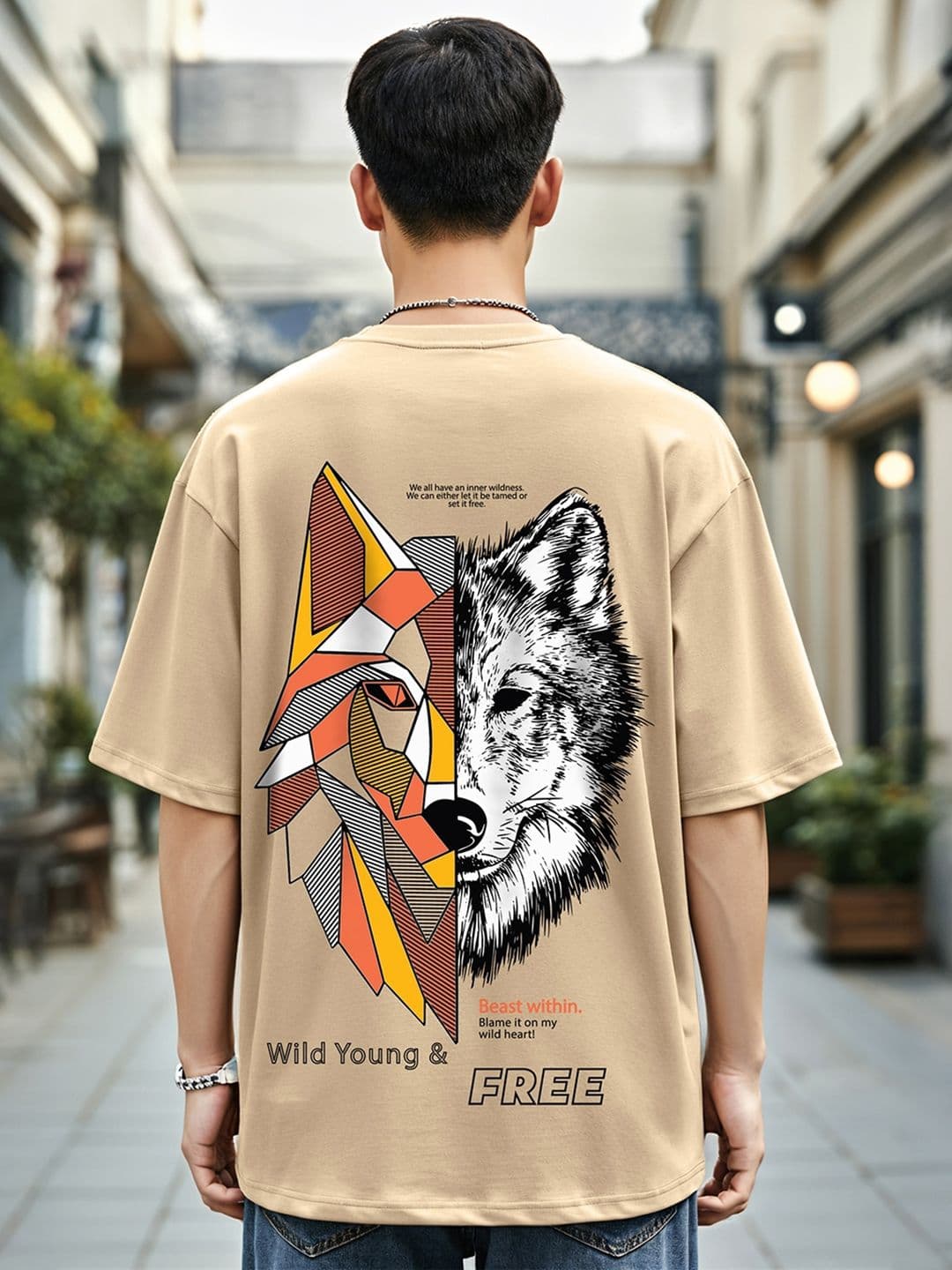 Bewakoof Brown Graphic Printed Drop-Shoulder Oversized Cotton T-shirt - view 1