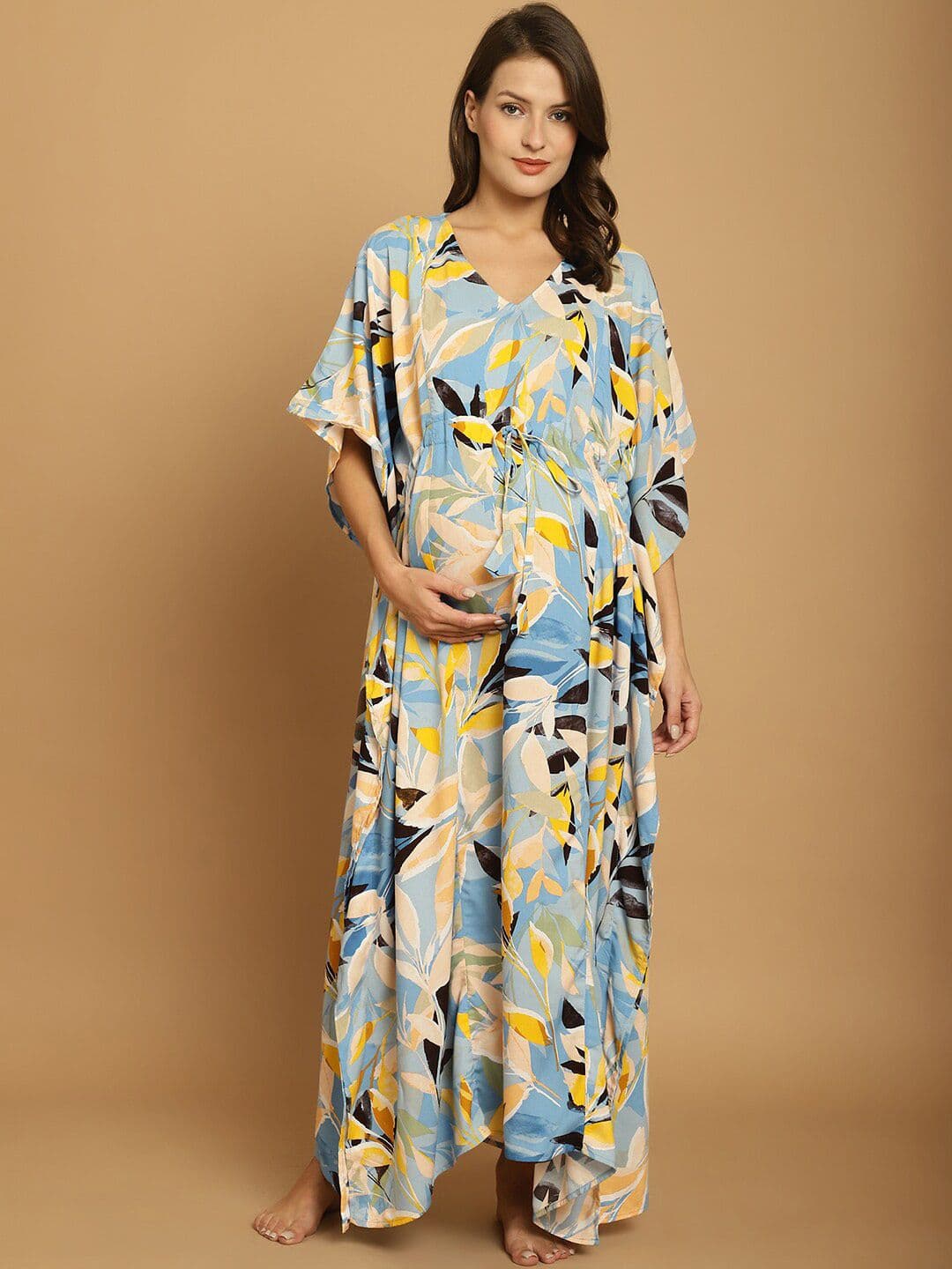 Secret Wish Floral Printed Maternity Maxi Kaftan Nightdress - view 1