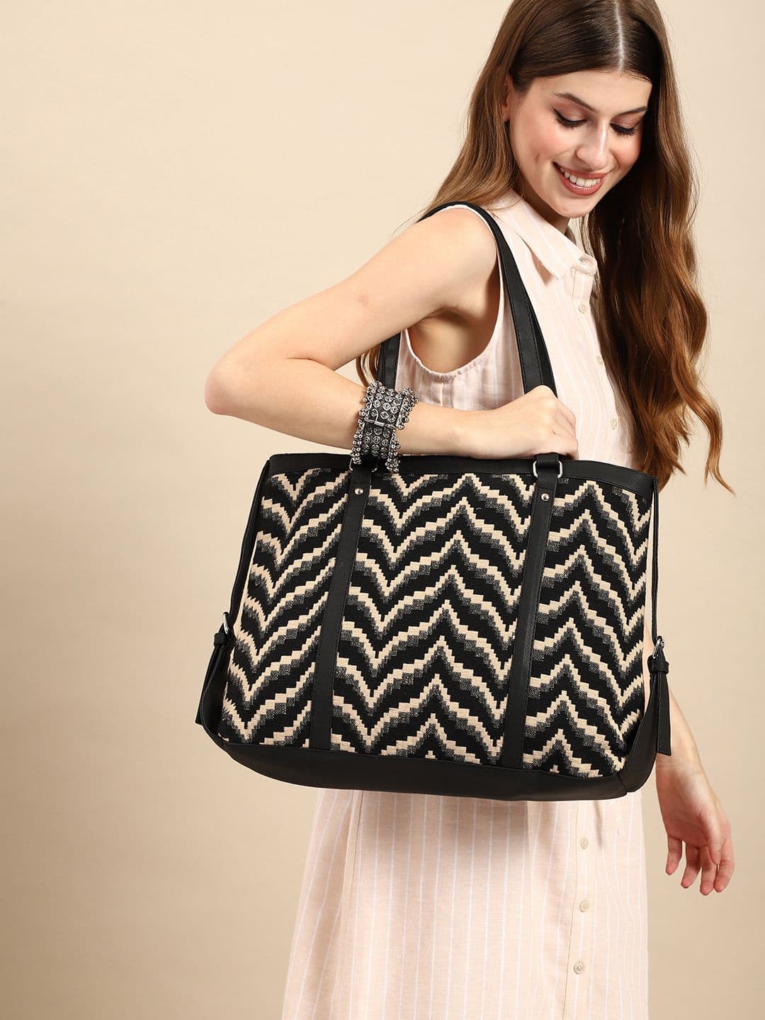 Anouk Geometric Printed Oversized Shopper Office Tote Bag - view 1