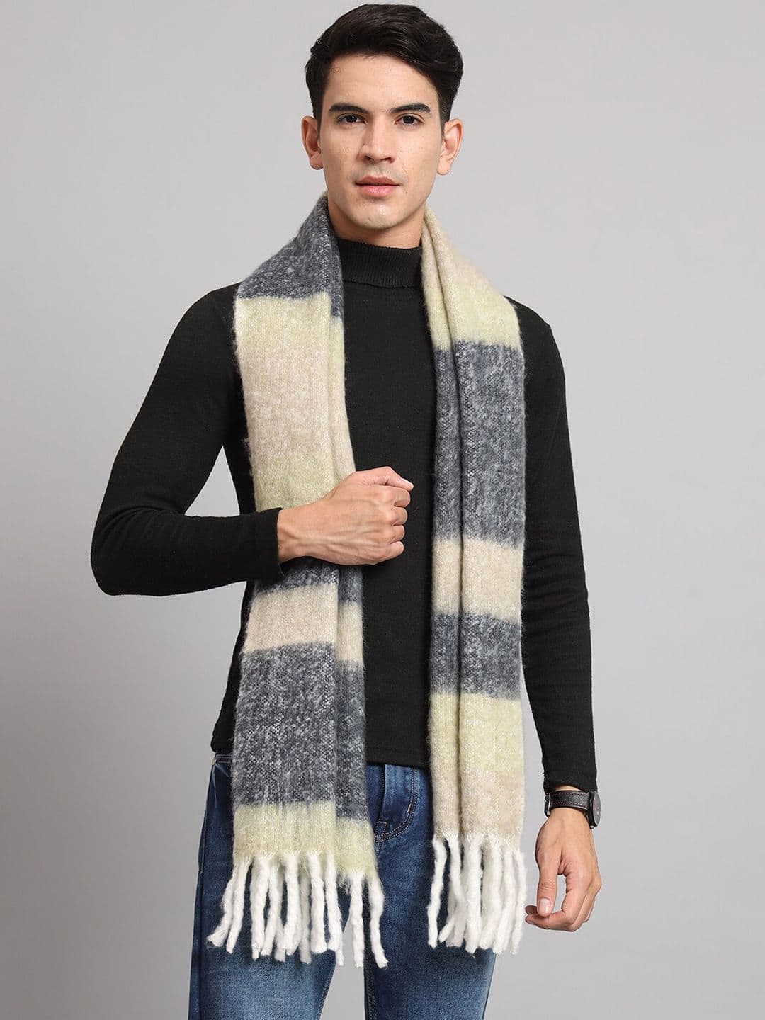 HANDICRAFT PALACE Colourblocked Design Reversible Woven Acrylic Large Wool Muffler - view 1