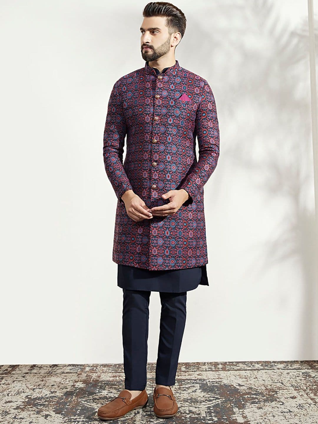 KISAH Men Ethnic Motifs Printed Indowestern Sherwani Set - view 1