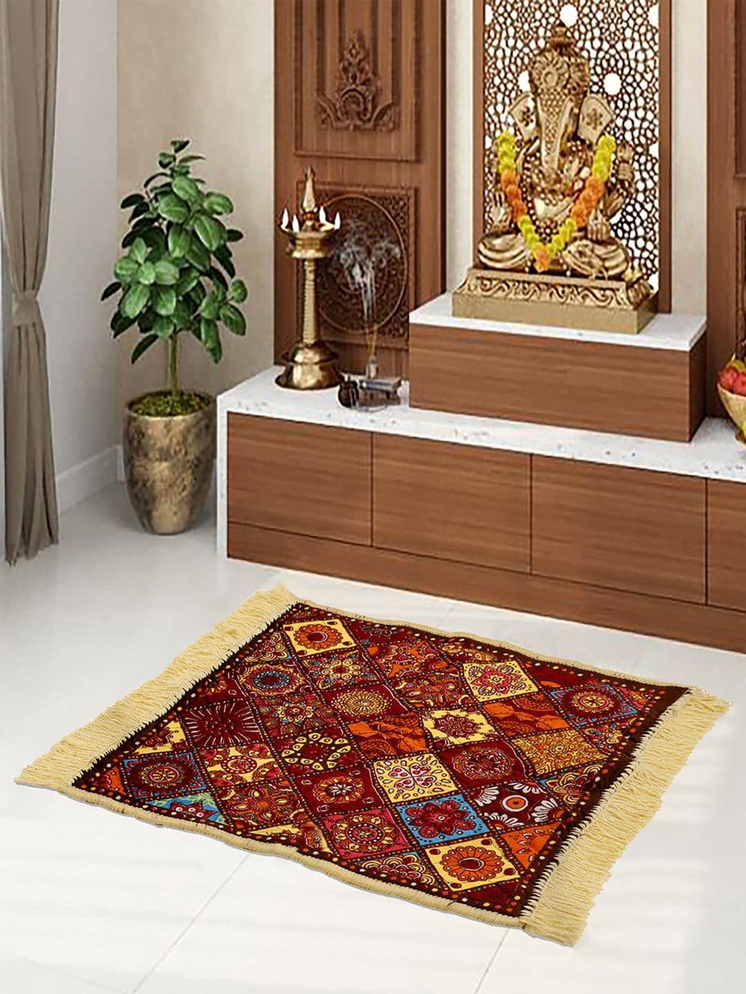 Kuber Industries Brown 3 Pieces Velvet Aasan Mat - view 1