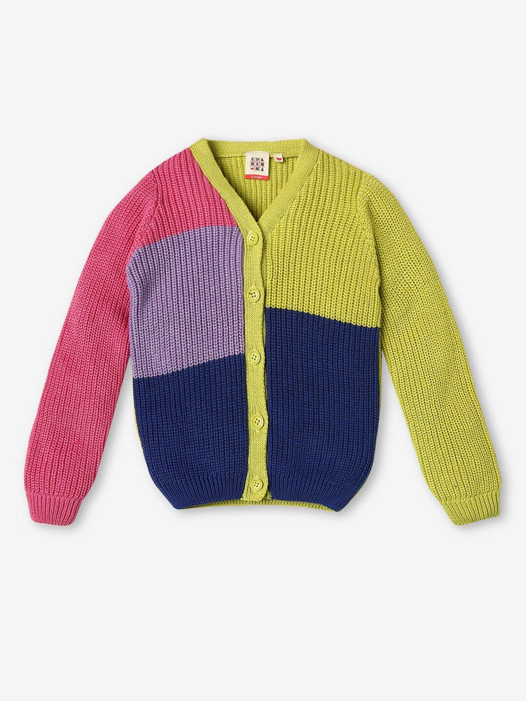 Ed-a-Mamma Girls Colourblocked V-Neck Long Sleeve Cotton Cardigan Sweater - view 1
