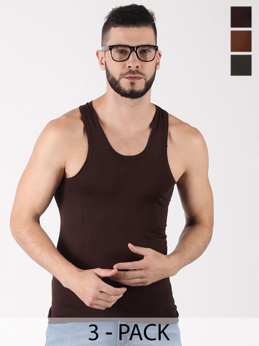 Dollar Lehar Men Combed Cotton Round Neck Vest -Pack of 3- Assorted - view 1