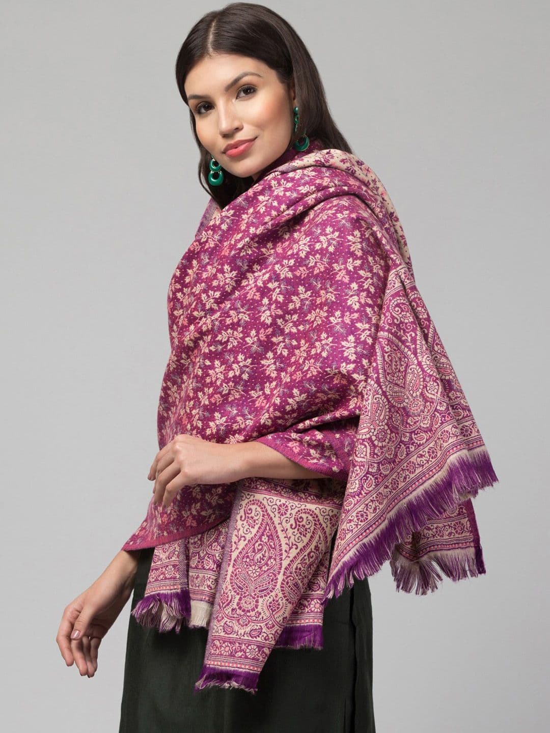 Tweedle Floral Woven-Design Woollen Shawl - view 1