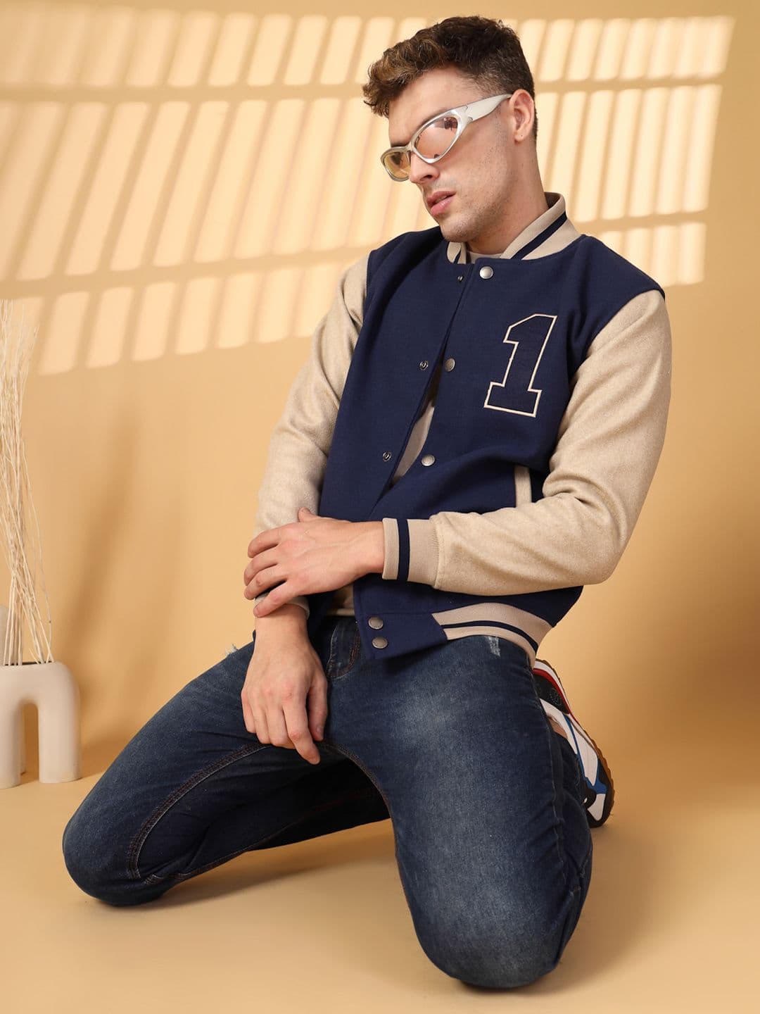 CHKOKKO Colourblocked Woollen Lightweight Outdoor Varsity Jacket - view 1