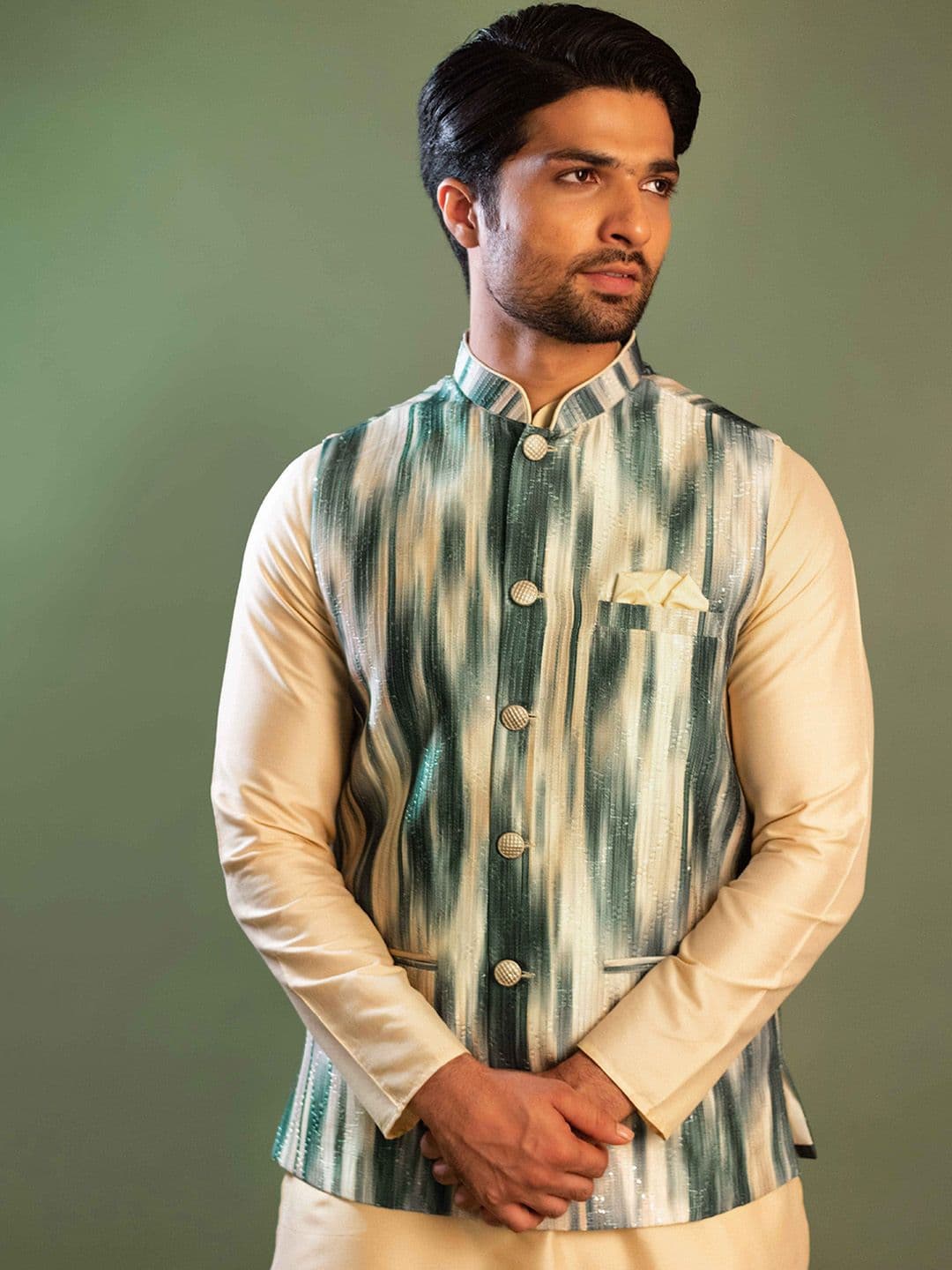 KISAH Printed Mandarin Collar Nehru Jackets - view 1