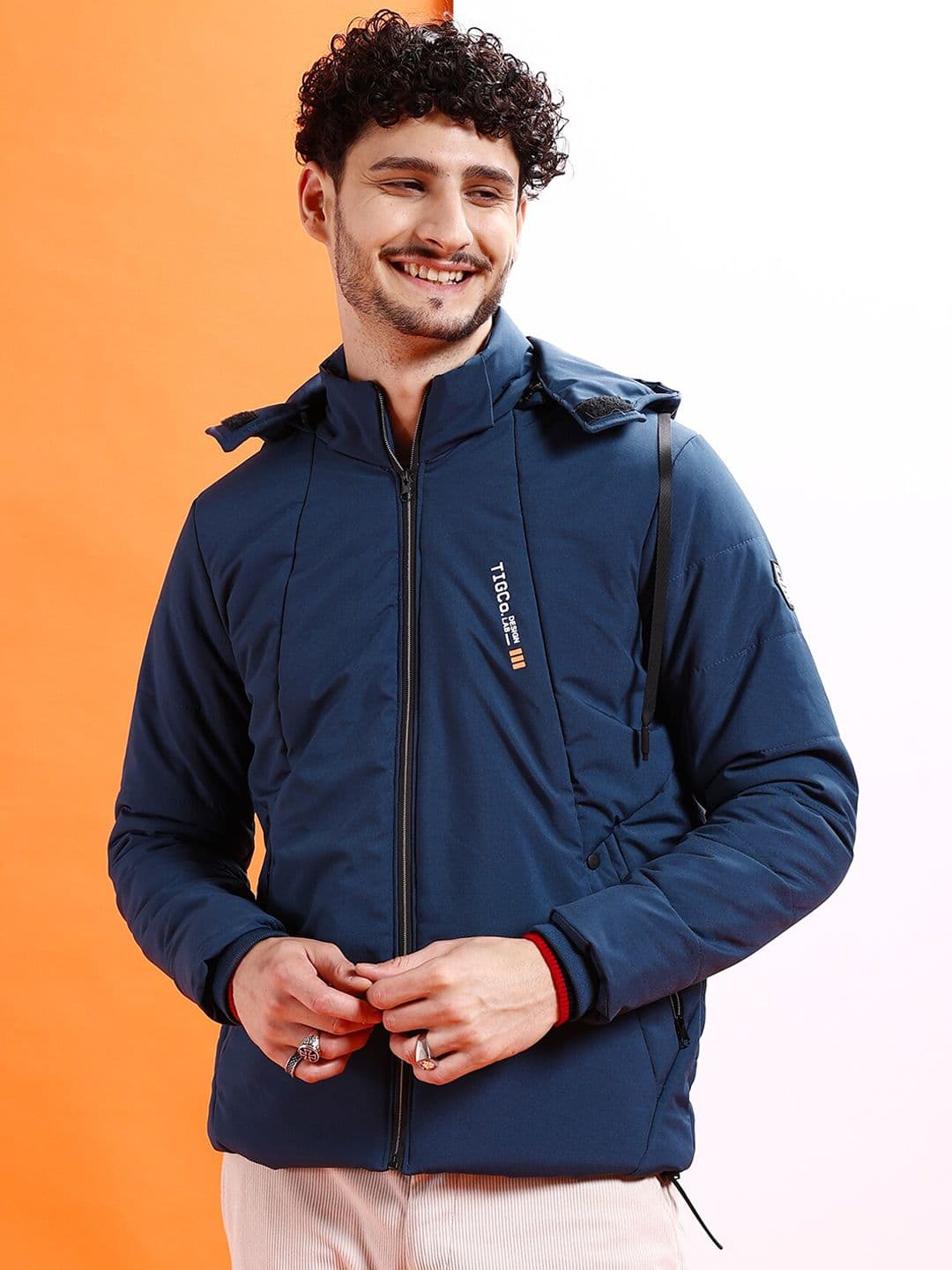 The Indian Garage Co Men Colourblock Hooded Puffer Jacket - view 1