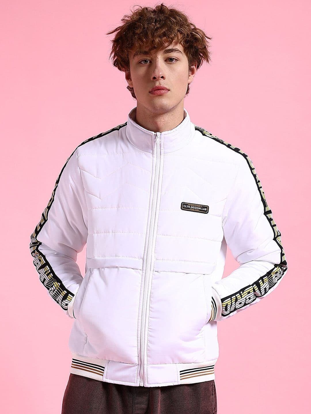 The Indian Garage Co Men White Colourblocked Longline Outdoor Sporty Jacket with Embroidered - view 1