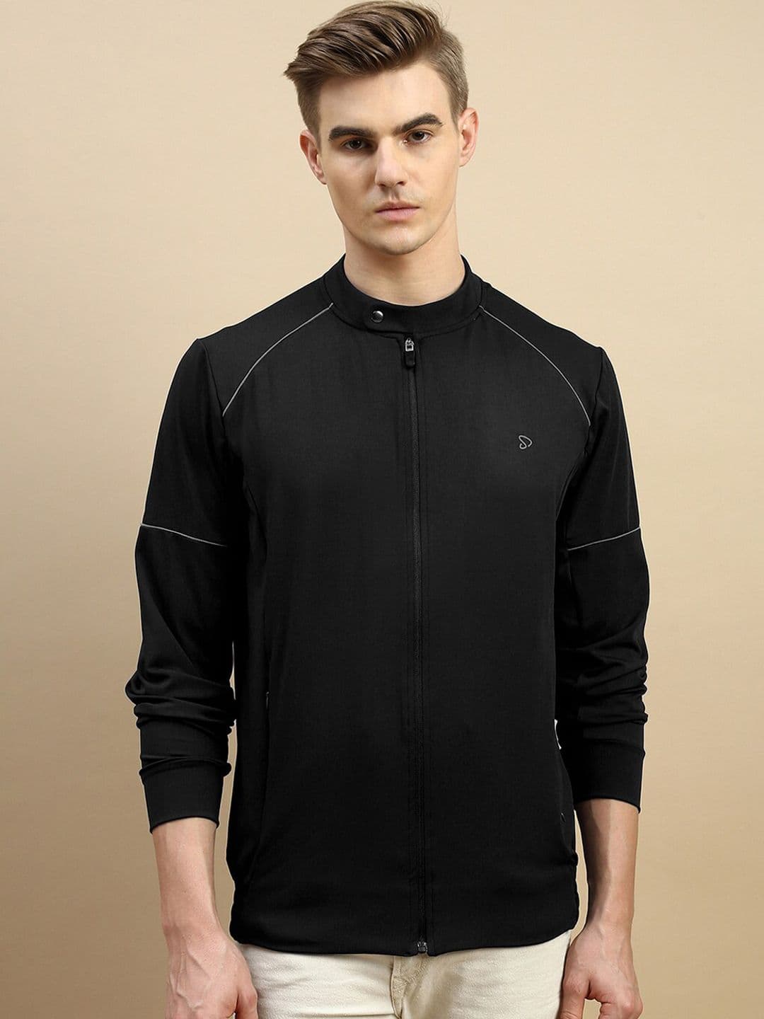 SPORTO Men Black Geometric Lightweight Outdoor Sporty Jacket with - view 1